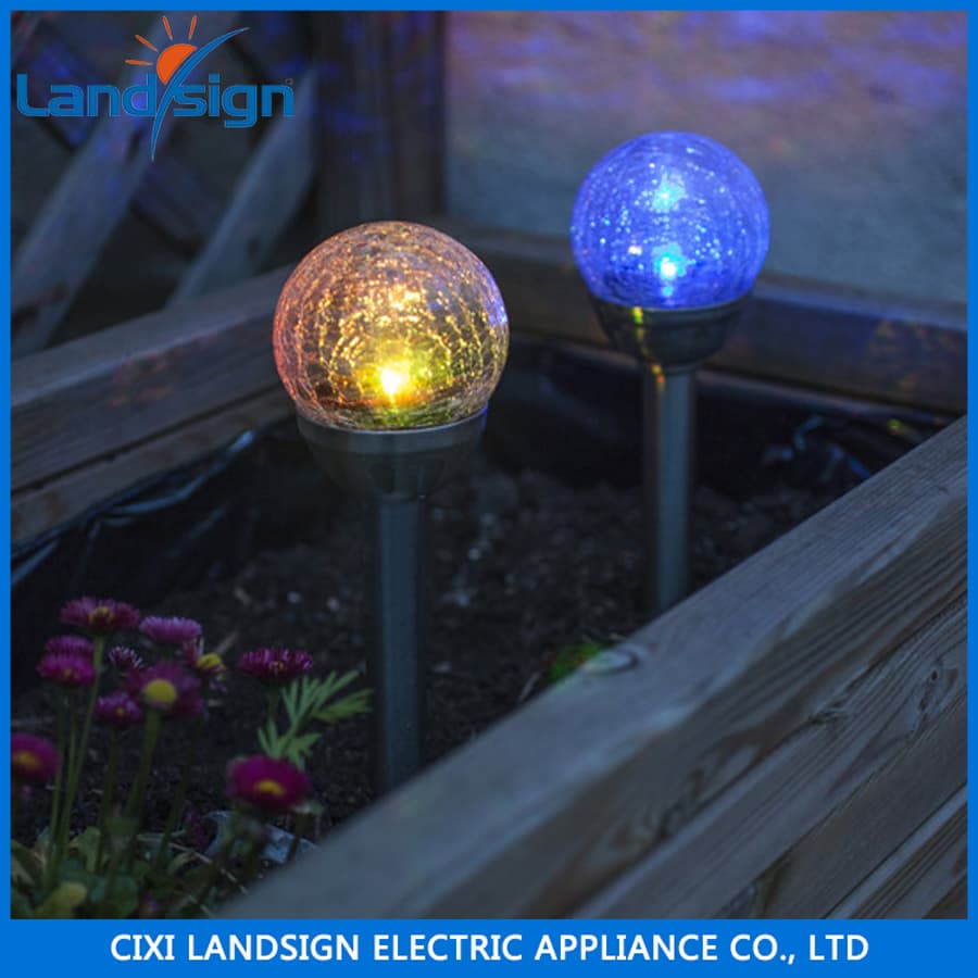 Solar garden pole light colorful glass ball lights